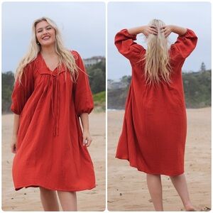 River Goddess Sz S/M 100% Cotton Jai Midi Dress In Bhumi Boho Modest